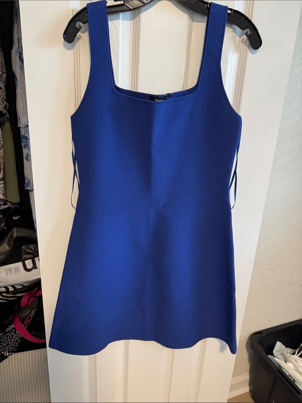 Theory Royal Blue Sleeveless Square-Neck Mini Dress